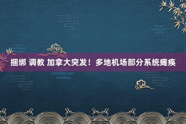 捆绑 调教 加拿大突发!多地机场部分系统瘫痪