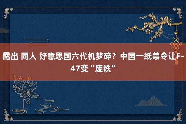 露出 同人 好意思国六代机梦碎？中国一纸禁令让F-47变“废铁”